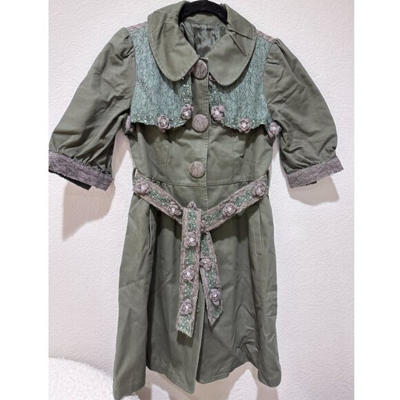 Forest Green Flower Motif Trench Coat - Picture 1 of 4